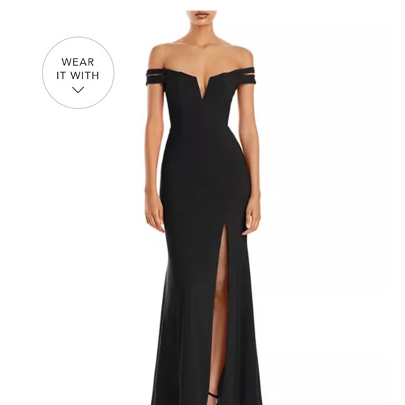 Aqua off shoulder gown - Picture 3 of 7